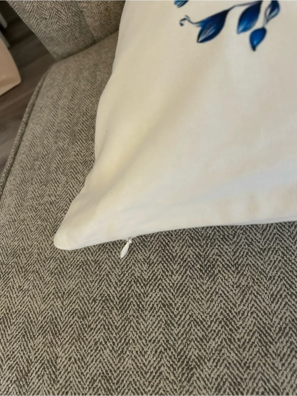 Cream Accent Pillow cover with Blue Butterfly Motif